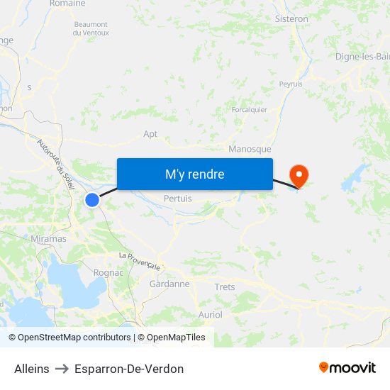 Alleins to Esparron-De-Verdon map