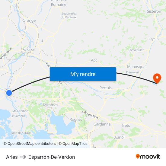 Arles to Esparron-De-Verdon map