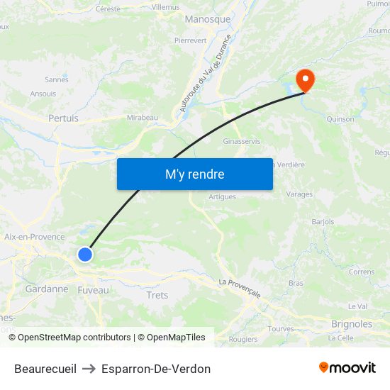 Beaurecueil to Esparron-De-Verdon map