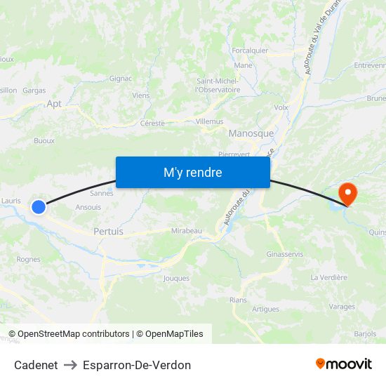 Cadenet to Esparron-De-Verdon map