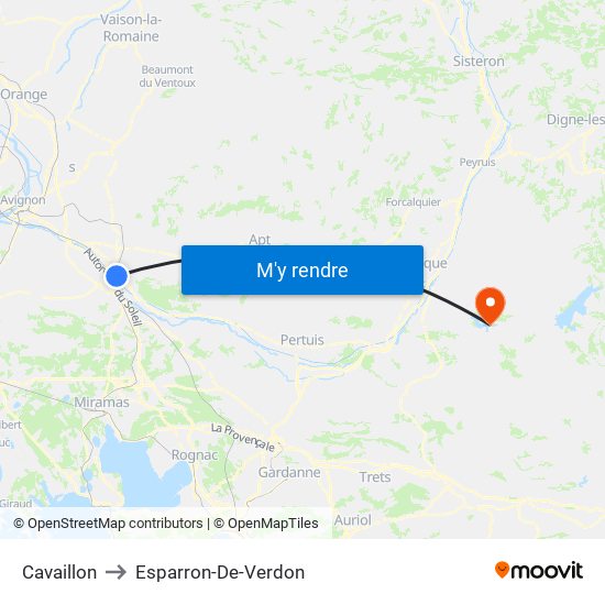 Cavaillon to Esparron-De-Verdon map