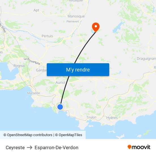 Ceyreste to Esparron-De-Verdon map