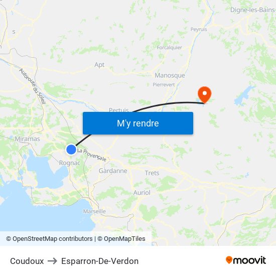 Coudoux to Esparron-De-Verdon map