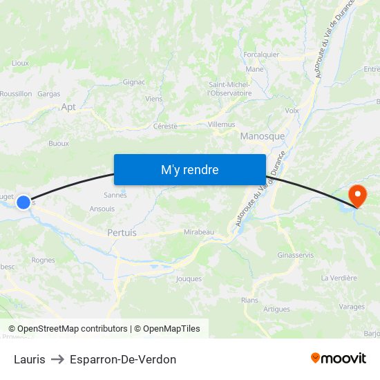 Lauris to Esparron-De-Verdon map