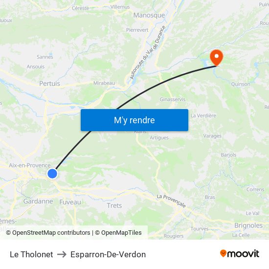 Le Tholonet to Esparron-De-Verdon map