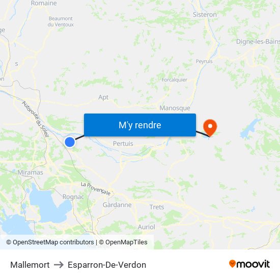 Mallemort to Esparron-De-Verdon map