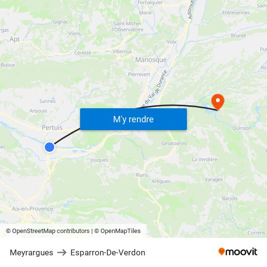 Meyrargues to Esparron-De-Verdon map