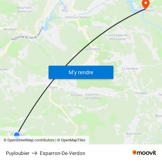 Puyloubier to Esparron-De-Verdon map