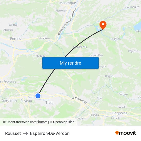 Rousset to Esparron-De-Verdon map