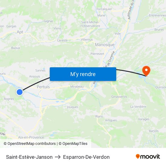 Saint-Estève-Janson to Esparron-De-Verdon map