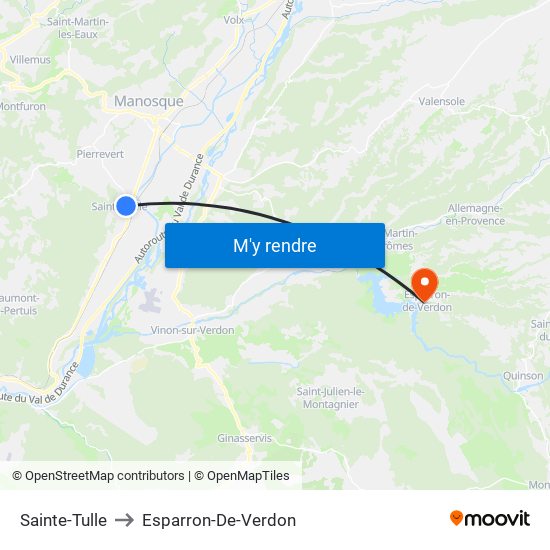 Sainte-Tulle to Esparron-De-Verdon map