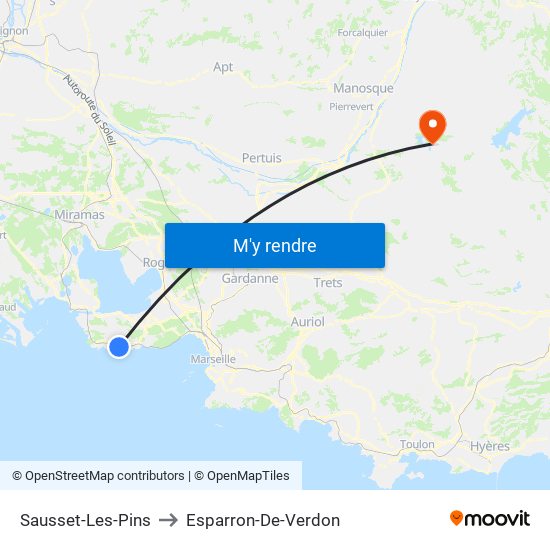 Sausset-Les-Pins to Esparron-De-Verdon map