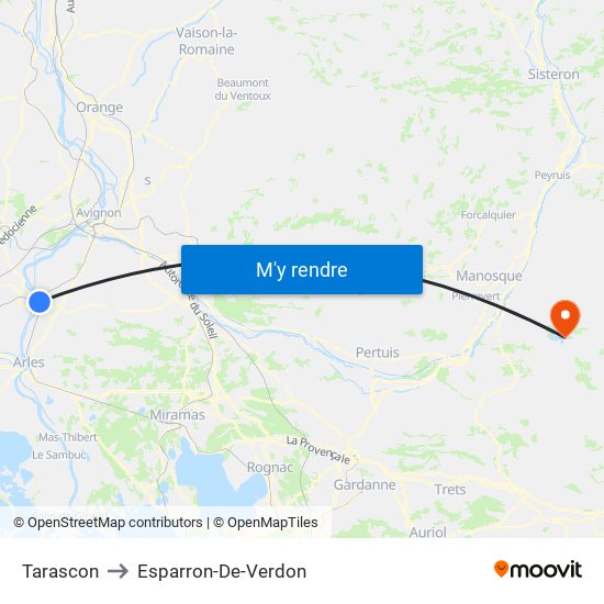 Tarascon to Esparron-De-Verdon map