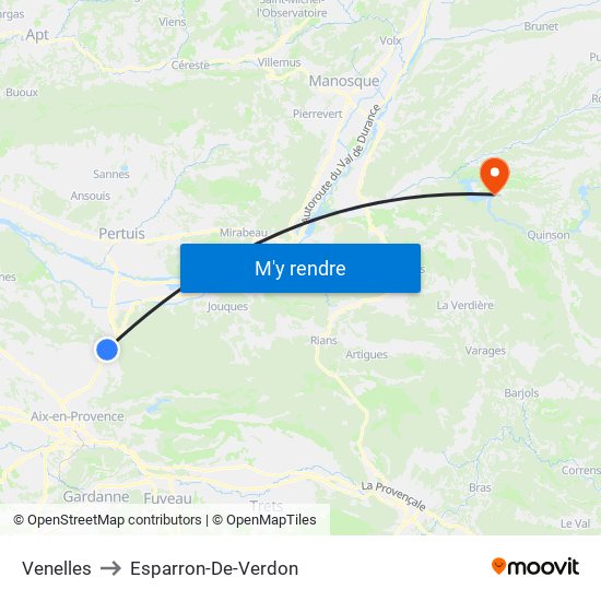 Venelles to Esparron-De-Verdon map