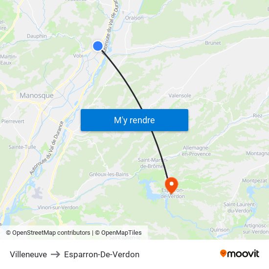 Villeneuve to Esparron-De-Verdon map