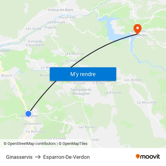 Ginasservis to Esparron-De-Verdon map