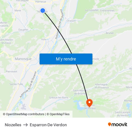 Niozelles to Esparron-De-Verdon map