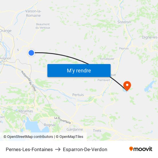 Pernes-Les-Fontaines to Esparron-De-Verdon map