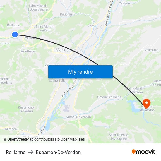Reillanne to Esparron-De-Verdon map