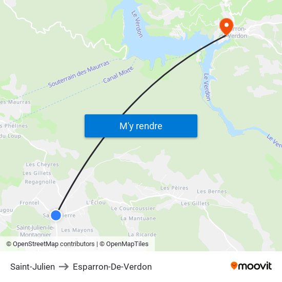 Saint-Julien to Esparron-De-Verdon map