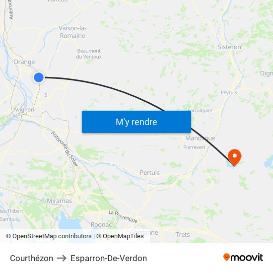 Courthézon to Esparron-De-Verdon map