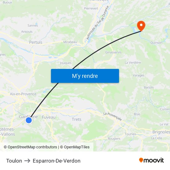Toulon to Esparron-De-Verdon map