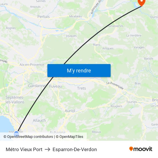 Vieux Port to Esparron-De-Verdon map