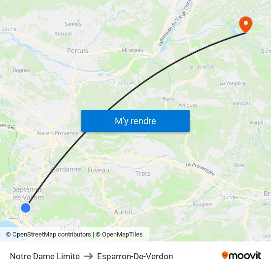 Notre Dame Limite to Esparron-De-Verdon map