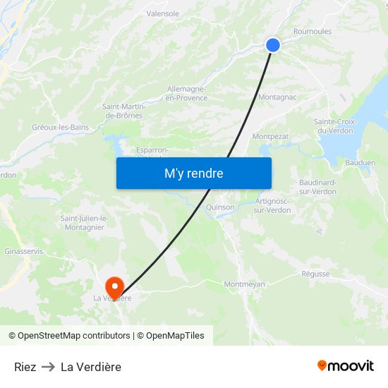 Riez to La Verdière map