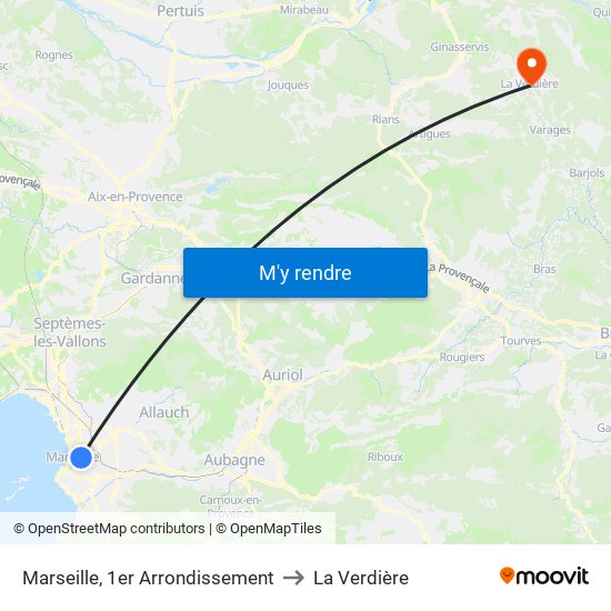 Marseille, 1er Arrondissement to La Verdière map