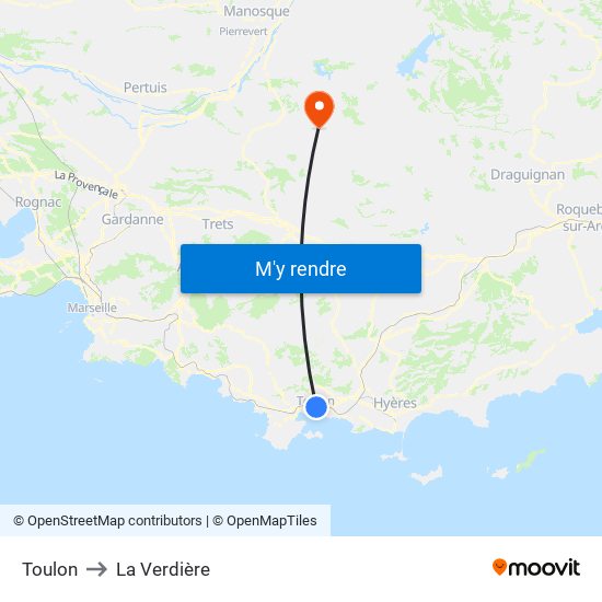 Toulon to La Verdière map