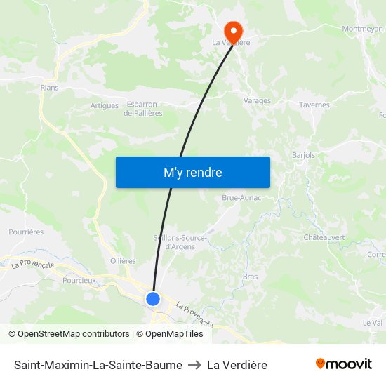 Saint-Maximin-La-Sainte-Baume to La Verdière map