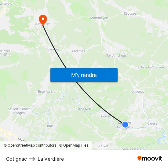 Cotignac to La Verdière map