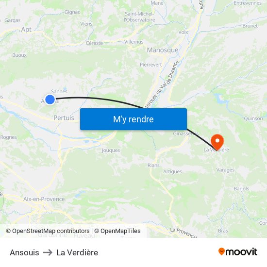 Ansouis to La Verdière map