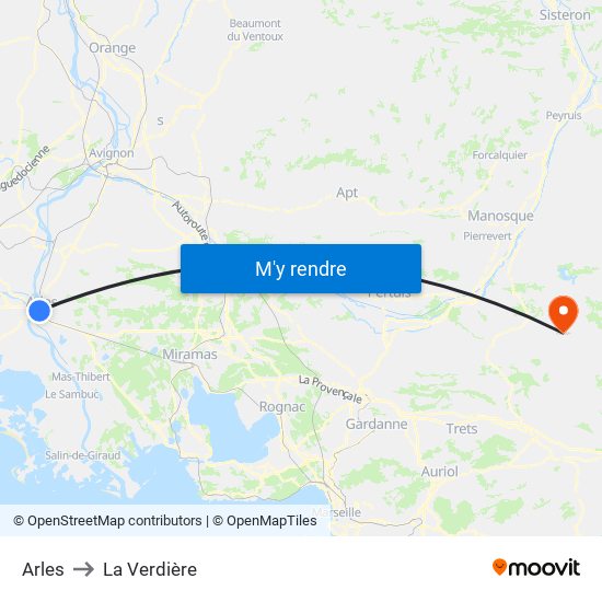 Arles to La Verdière map