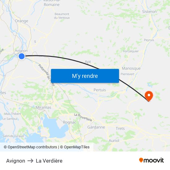 Avignon to La Verdière map