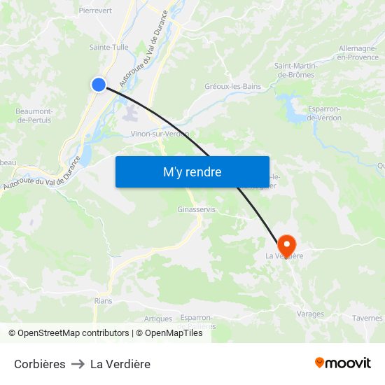 Corbières to La Verdière map