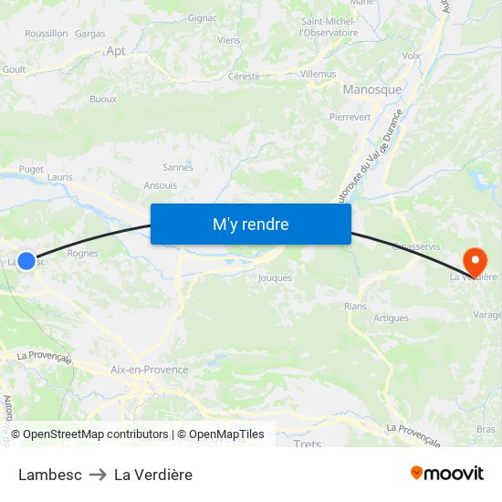 Lambesc to La Verdière map
