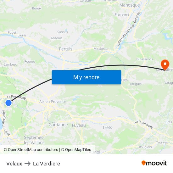 Velaux to La Verdière map