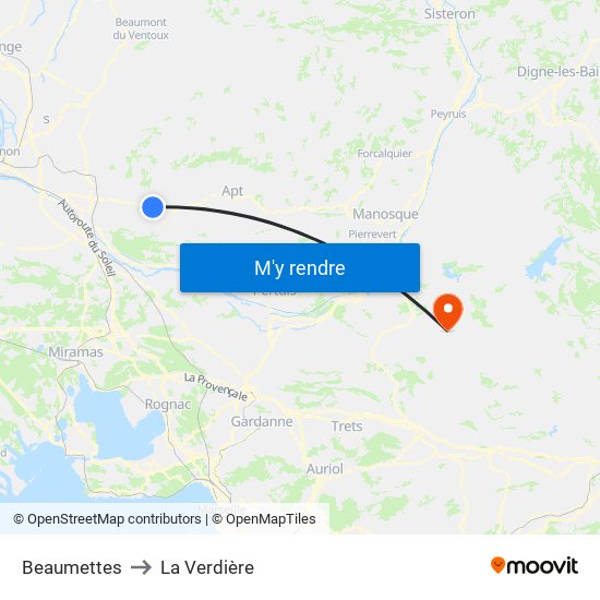 Beaumettes to La Verdière map