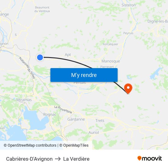 Cabrières-D'Avignon to La Verdière map