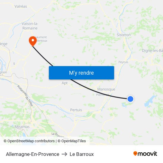 Allemagne-En-Provence to Le Barroux map