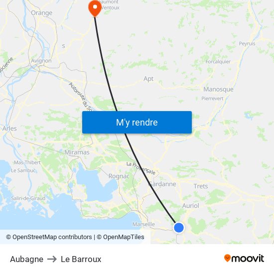 Aubagne to Le Barroux map