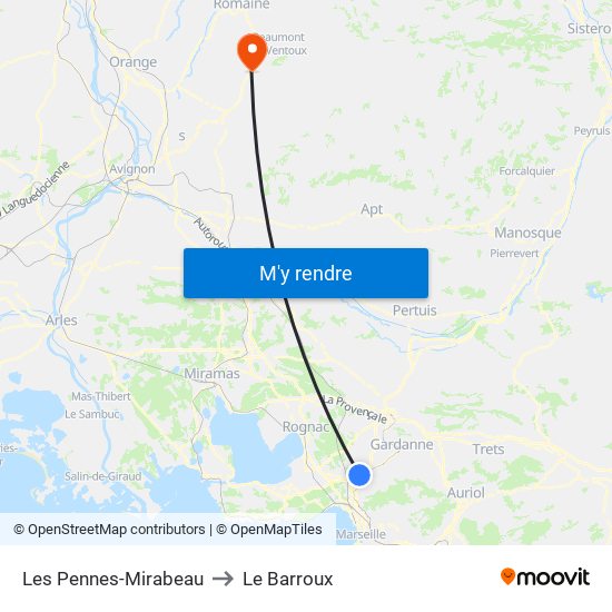 Les Pennes-Mirabeau to Le Barroux map