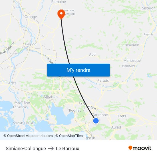 Simiane-Collongue to Le Barroux map