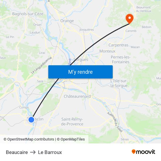 Beaucaire to Le Barroux map