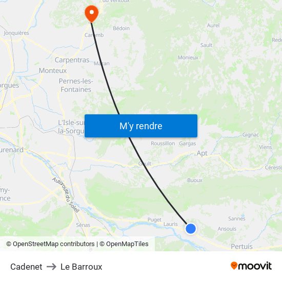 Cadenet to Le Barroux map