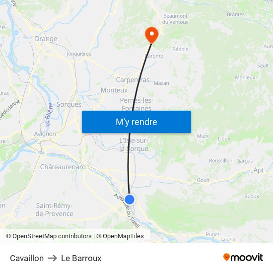 Cavaillon to Le Barroux map