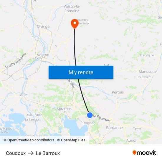 Coudoux to Le Barroux map