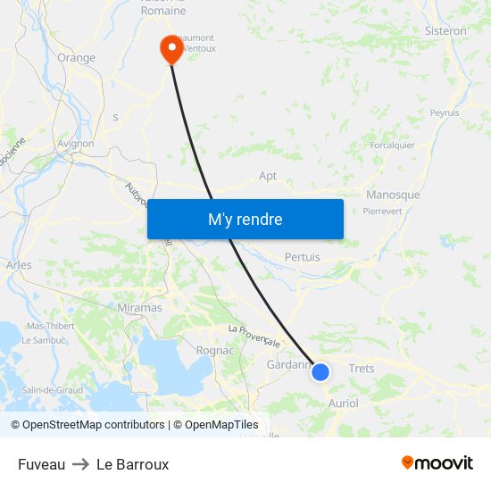 Fuveau to Le Barroux map